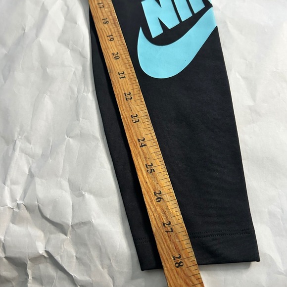 Nike Womens Black Tight Fit High Rise Full Length Leggings XS‎ Light Blue Swoosh - Picture 2 of 6